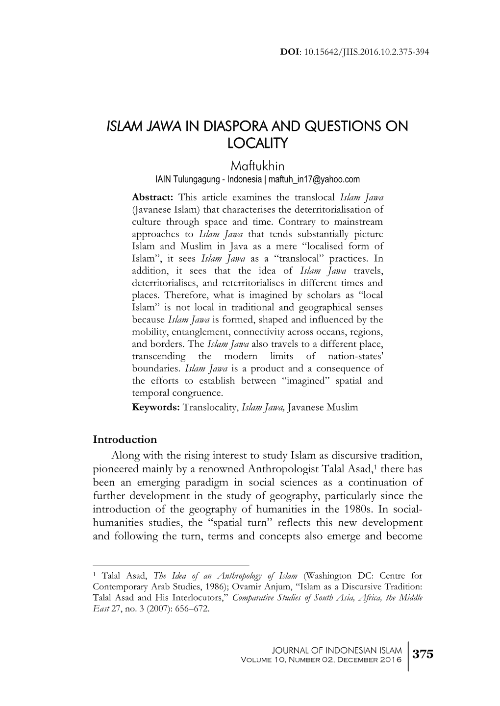 Islam Jawa in Diaspora and Questions on Locality