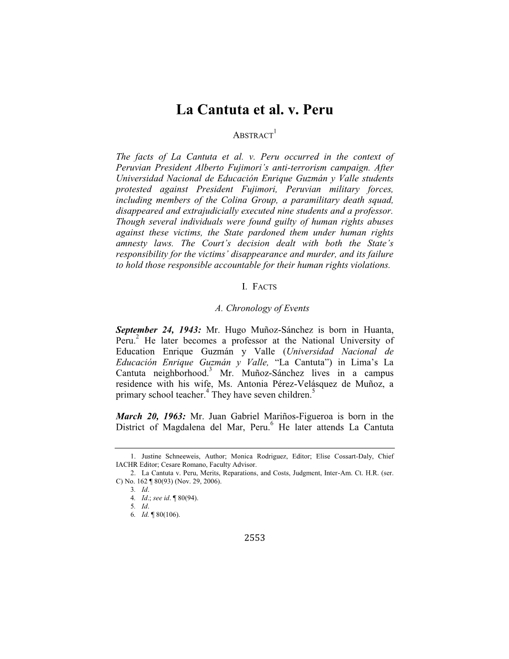 La Cantuta Et Al. V. Peru, Case Summary