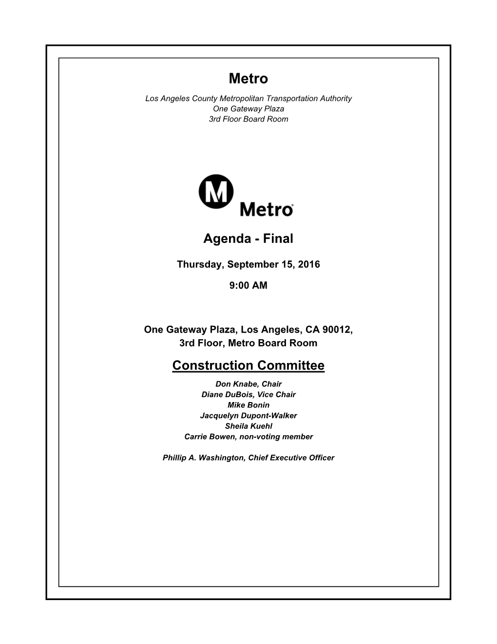 Construction Committee Agenda - Final September 15, 2016