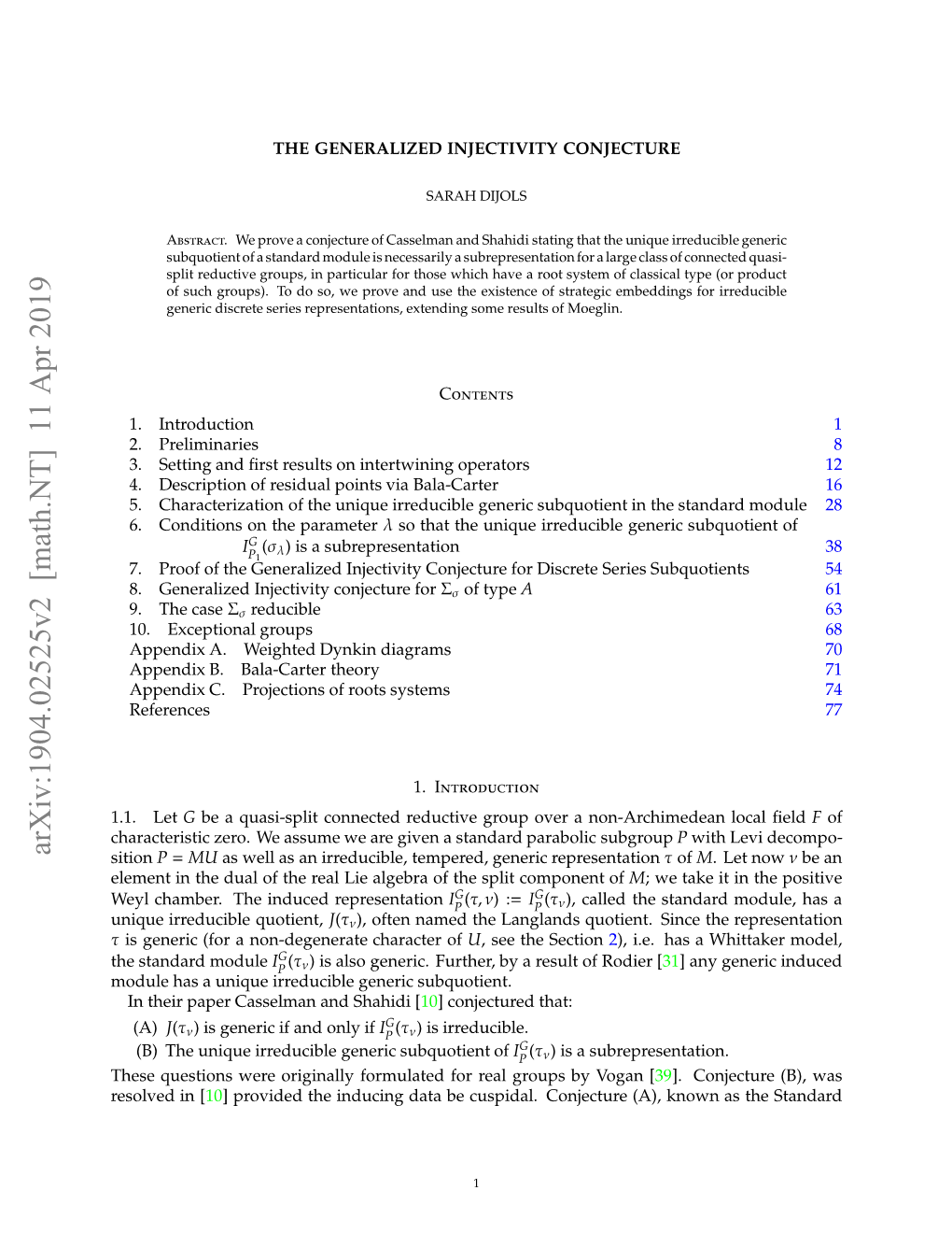 The Generalized Injectivity Conjecture Was Proved for Classical Groups SO(2N + 1), Sp(2N), and SO(2N) for P a Maximal Parabolic Subgroup, by Hanzer in [15]