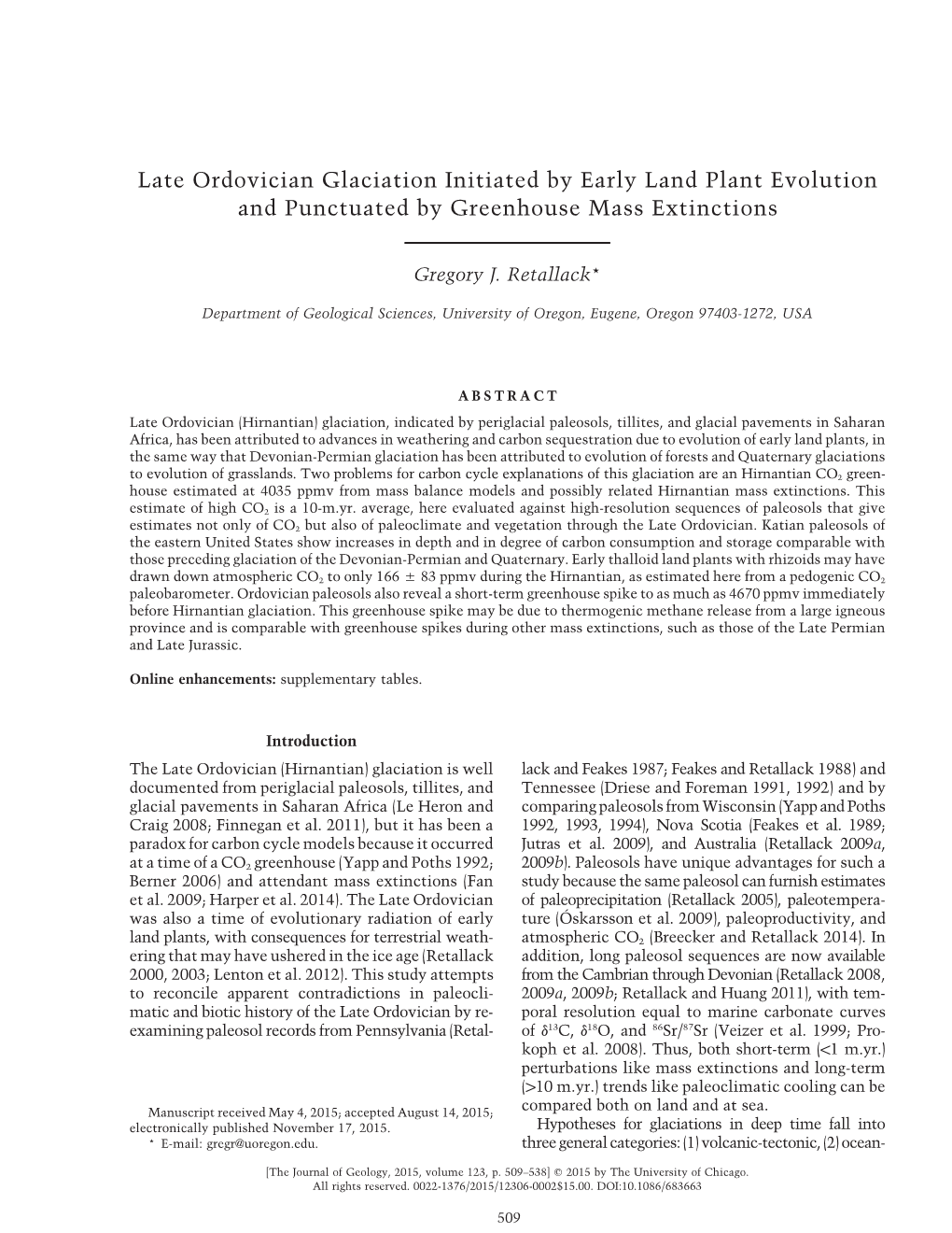 Late Ordovician Glaciation Initiated by Early Land Plant Evolution Andpunctuatedbygreenhousemassextinctions