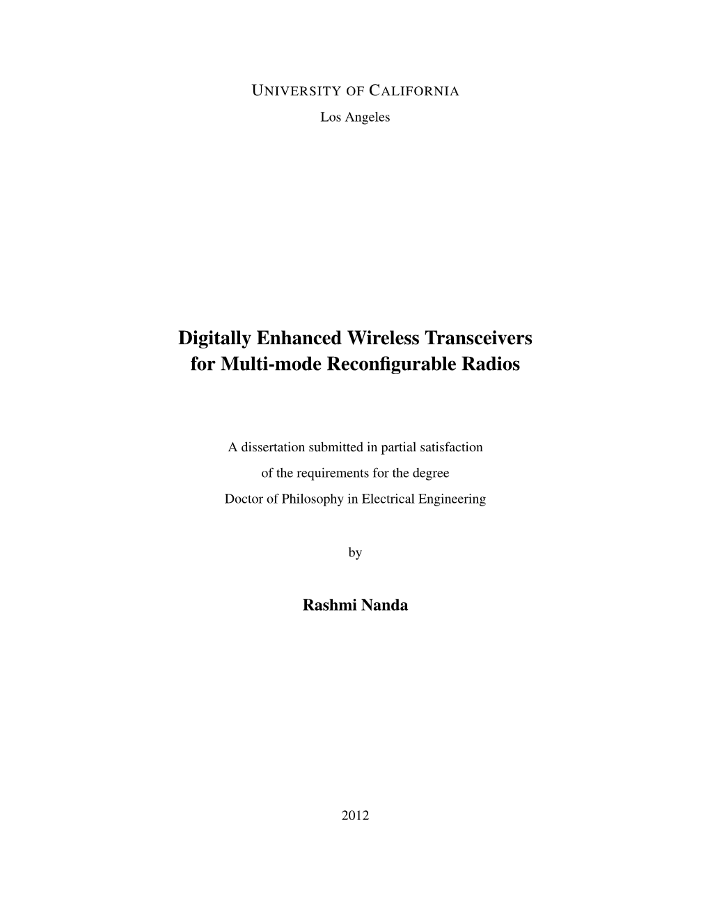 Digitally Enhanced Wireless Transceivers for Multi-Mode Reconﬁgurable Radios