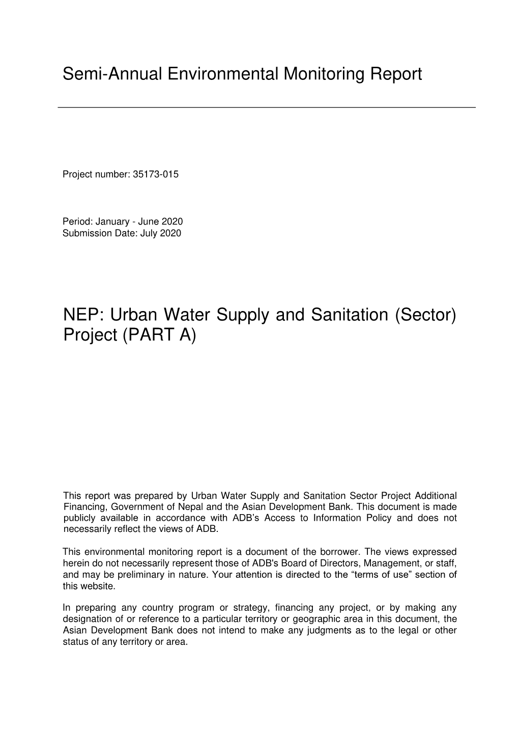 Urban Water Supply and Sanitation (Sector) Project (PART A)