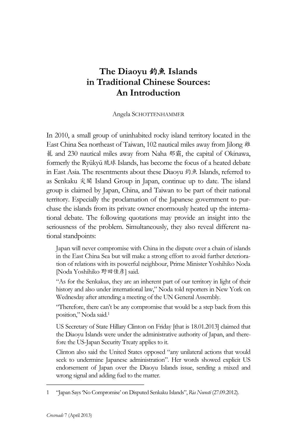 The Diaoyu 釣魚islands in Traditional Chinese Sources
