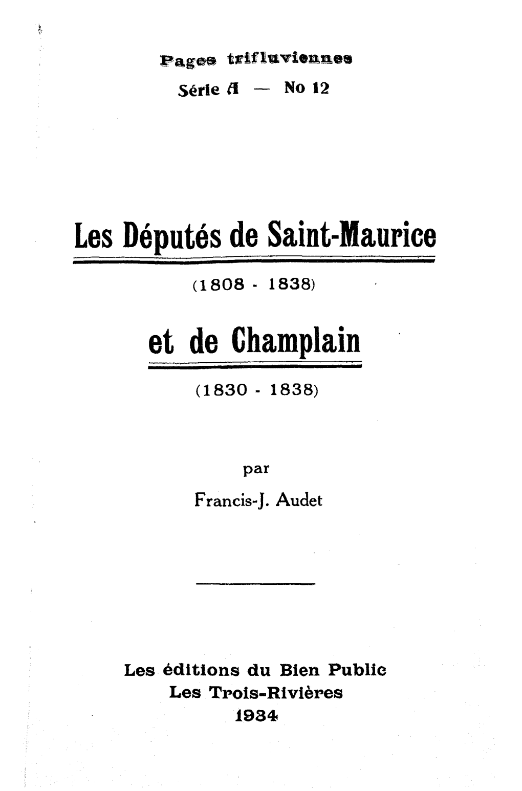 Les Députés De Saint-Maurice Et De Champiain