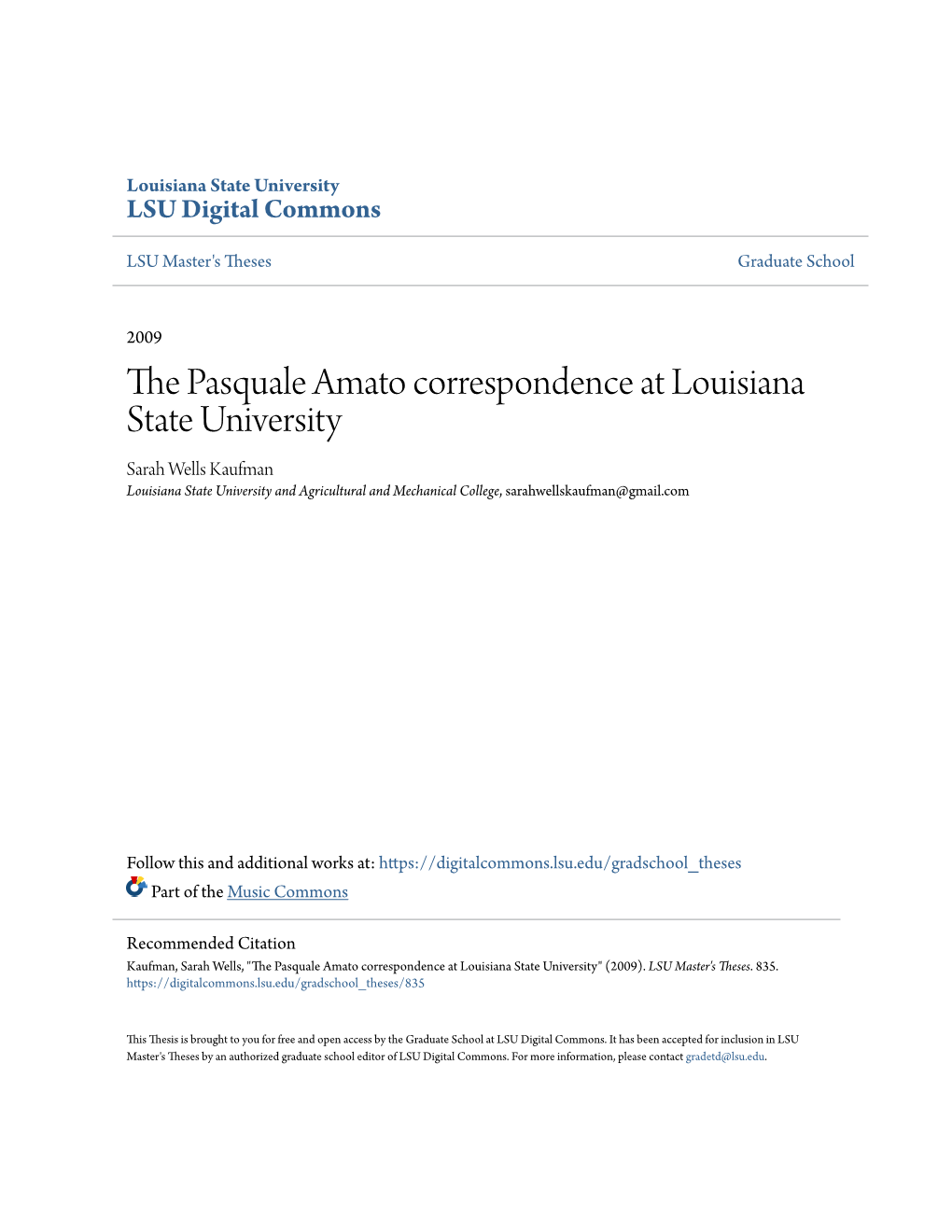 The Pasquale Amato Correspondence at Louisiana State University