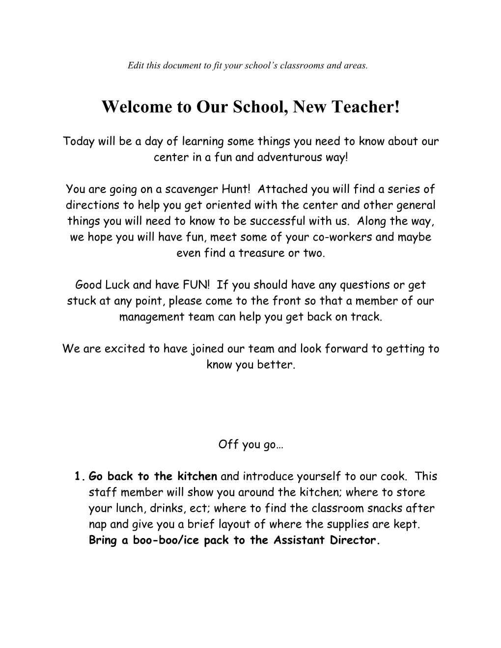 Edit This Document to Fit Your School S Classrooms and Areas