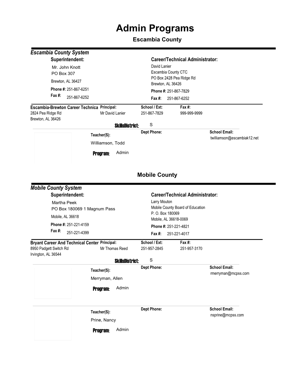 Admin Programs Escambia County