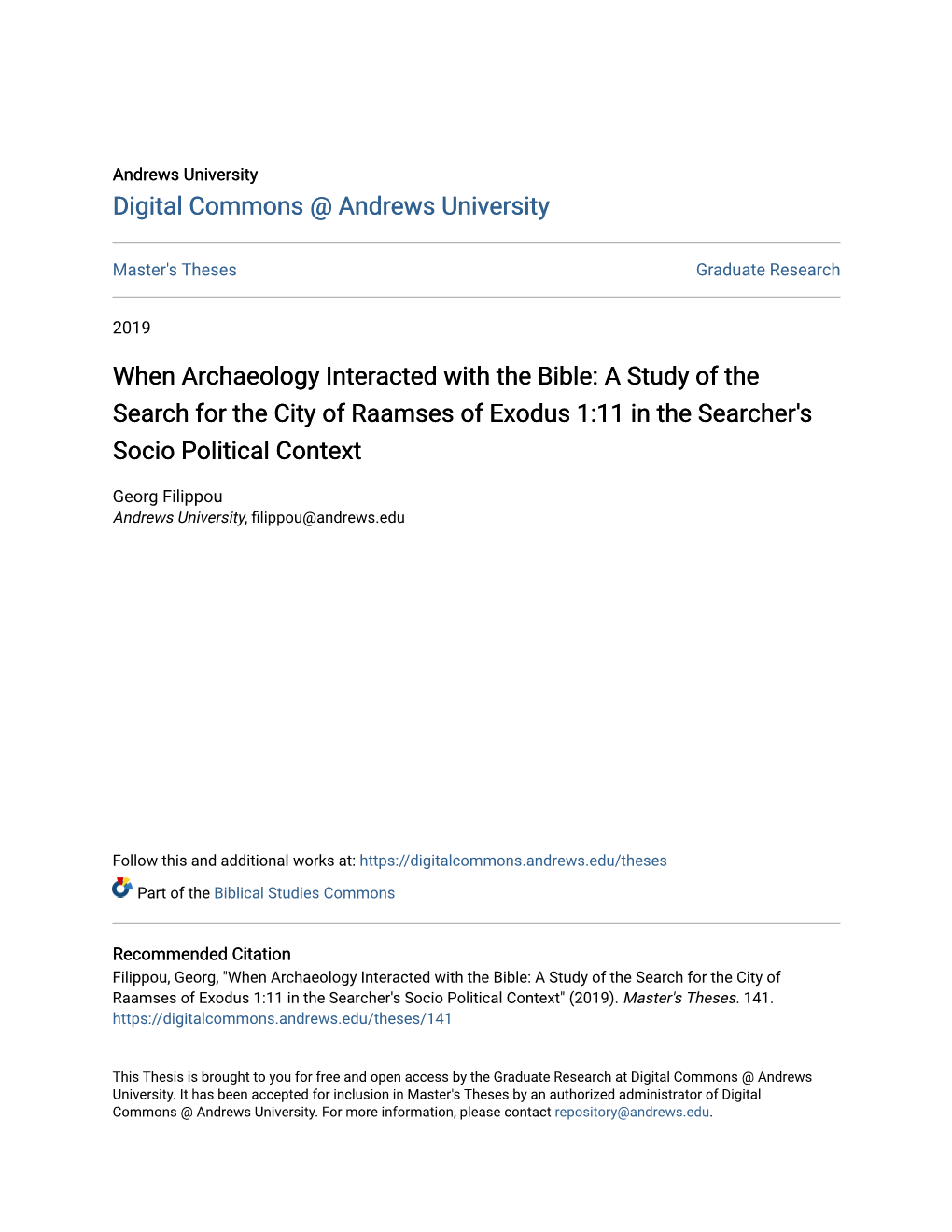 When Archaeology Interacted with the Bible: a Study of the Search for the City of Raamses of Exodus 1:11 in the Searcher's Socio Political Context