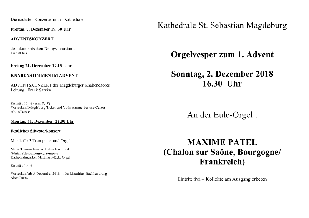 MAXIME PATEL Marie Therese Finkler, Lukas Bach Und Günter Schaumberger,Trompete (Chalon Sur Saône, Bourgogne/ Kathedralmusiker Matthias Mück, Orgel