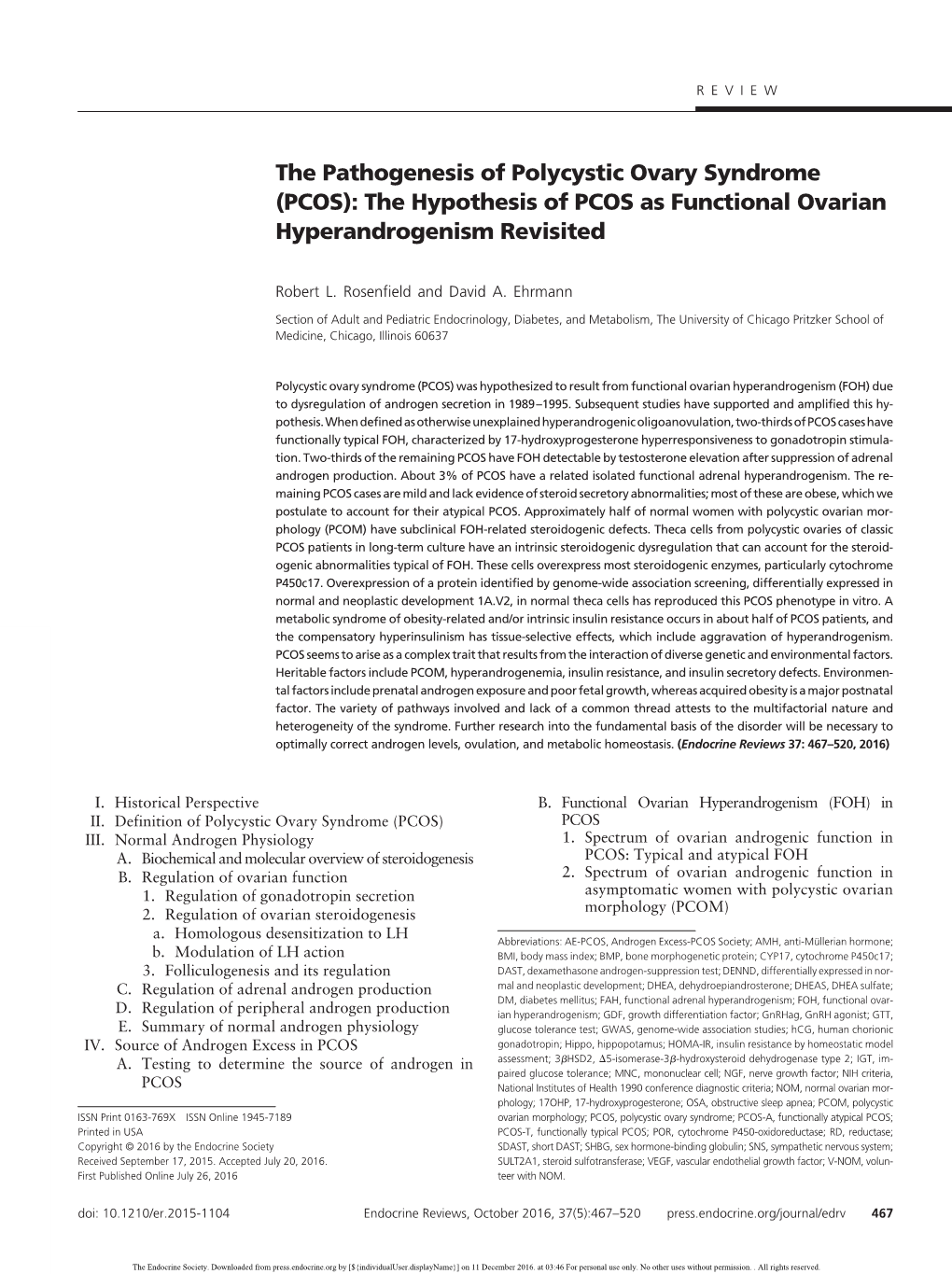 The Pathogenesis of Polycystic Ovary Syndrome (PCOS): the Hypothesis of PCOS As Functional Ovarian Hyperandrogenism Revisited