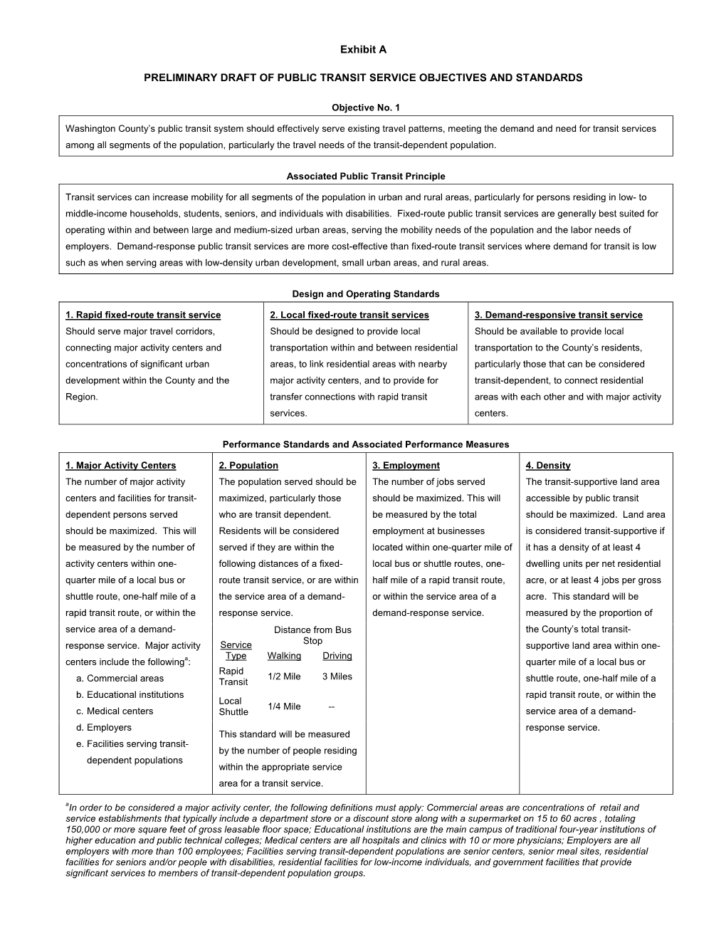 Preliminary Draft Service Objectives, Principles, and Standards
