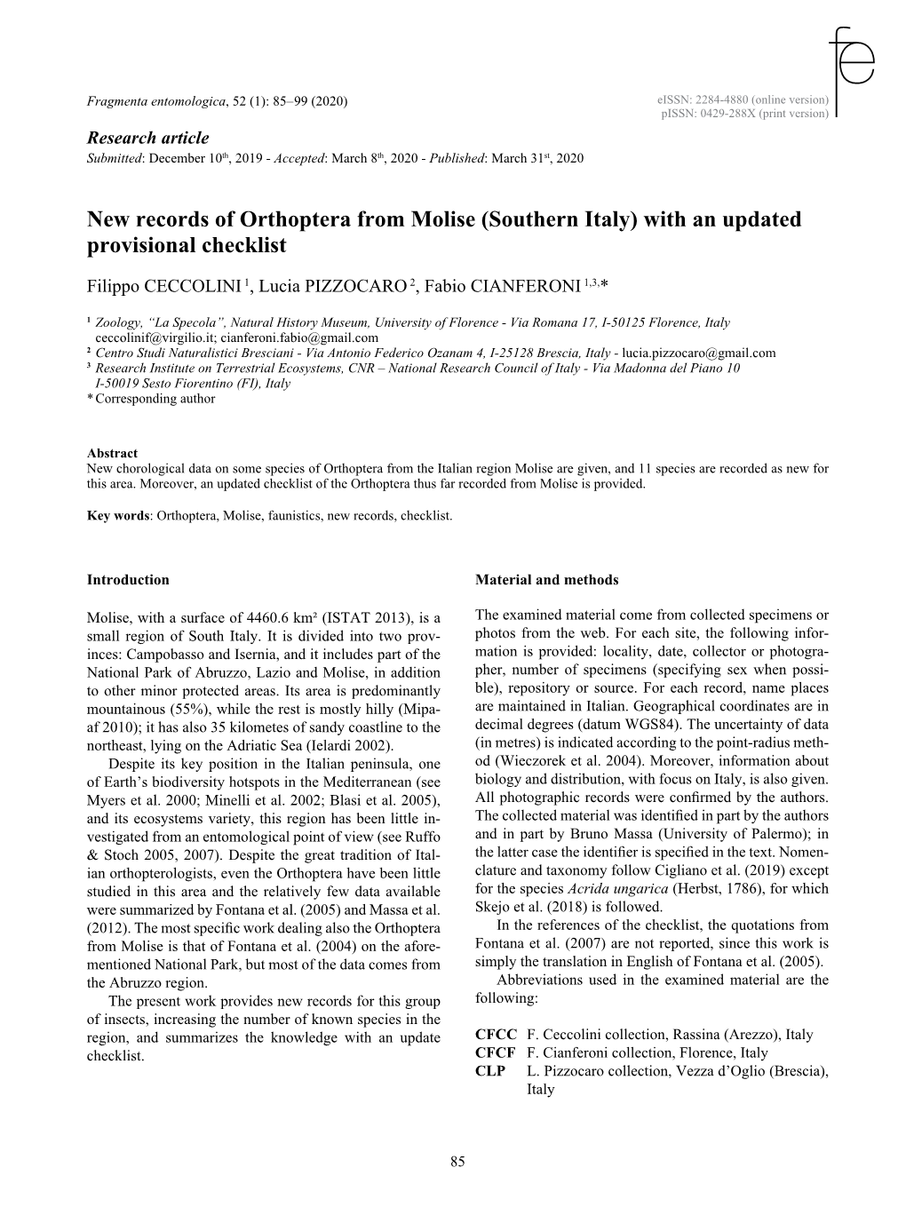 New Records of Orthoptera from Molise (Southern Italy) with an Updated Provisional Checklist