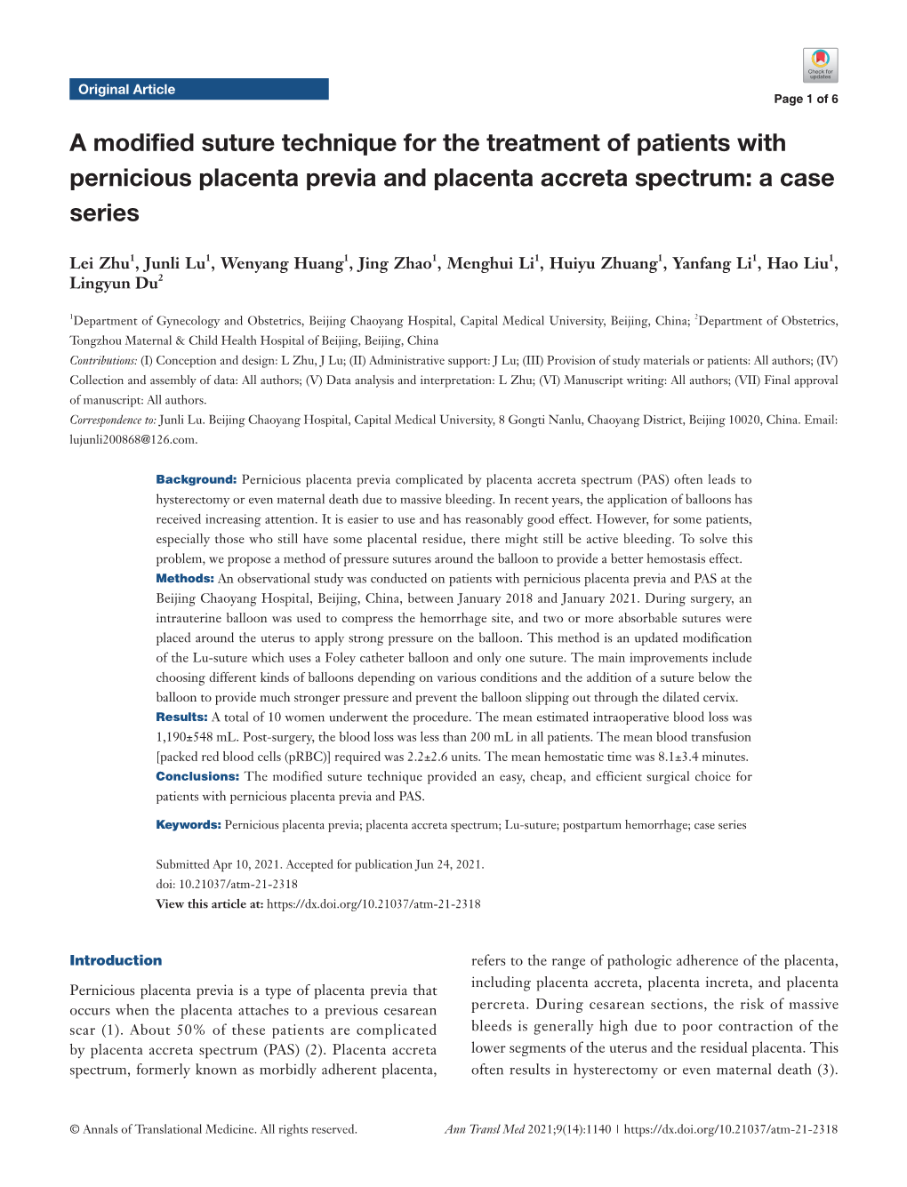 A Modified Suture Technique for the Treatment of Patients with Pernicious Placenta Previa and Placenta Accreta Spectrum: a Case Series