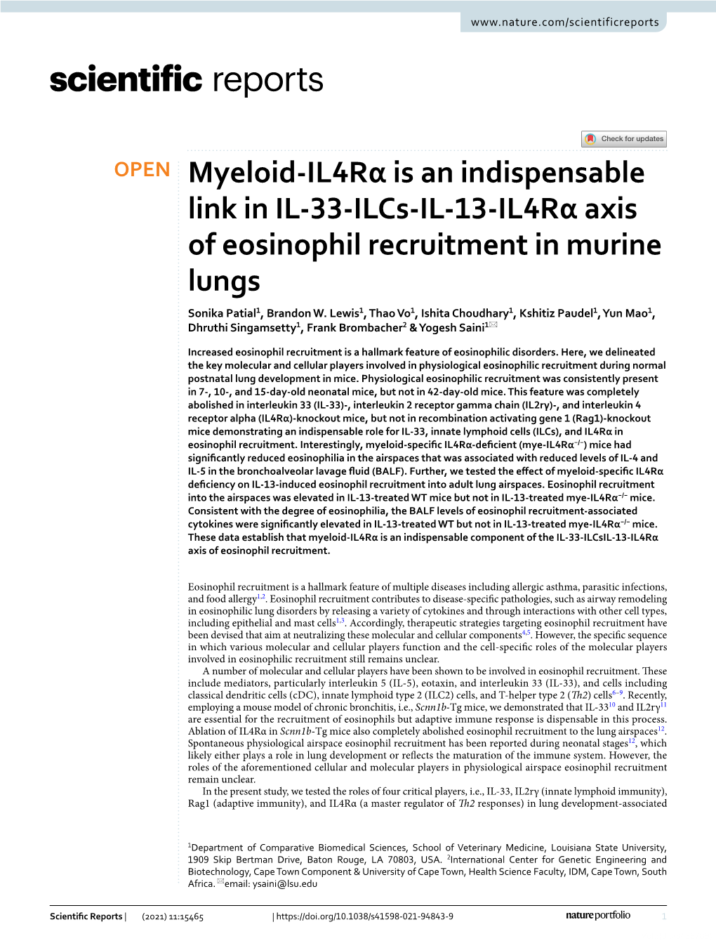 Myeloid-Il4rα Is an Indispensable Link in IL-33-Ilcs-IL-13-Il4rα Axis