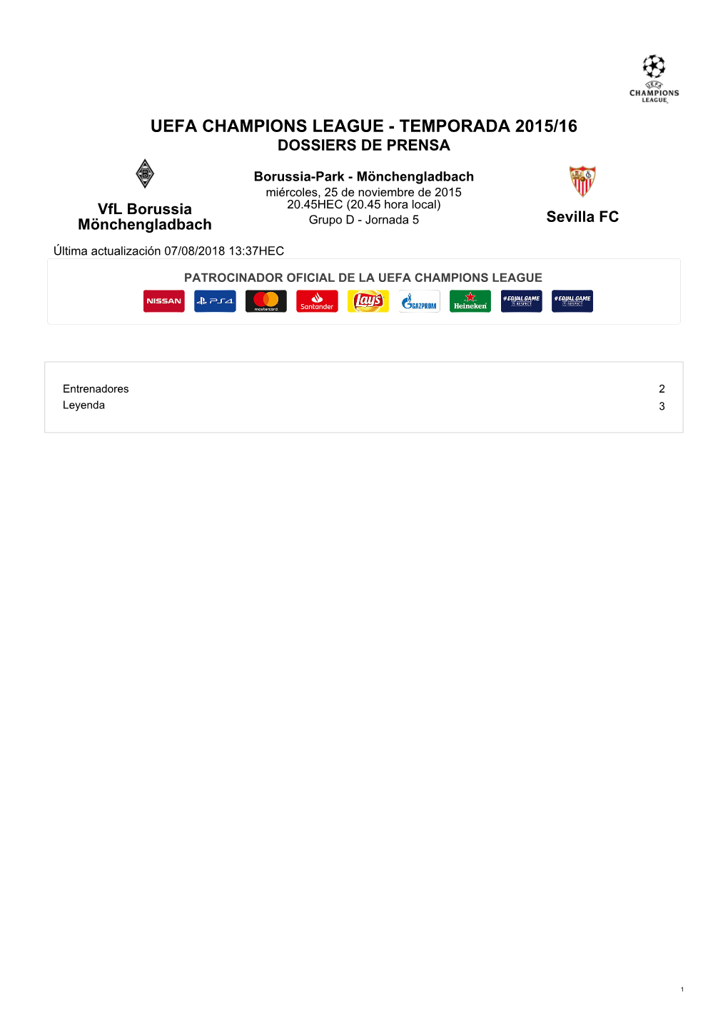Uefa Champions League - Temporada 2015/16 Dossiers De Prensa