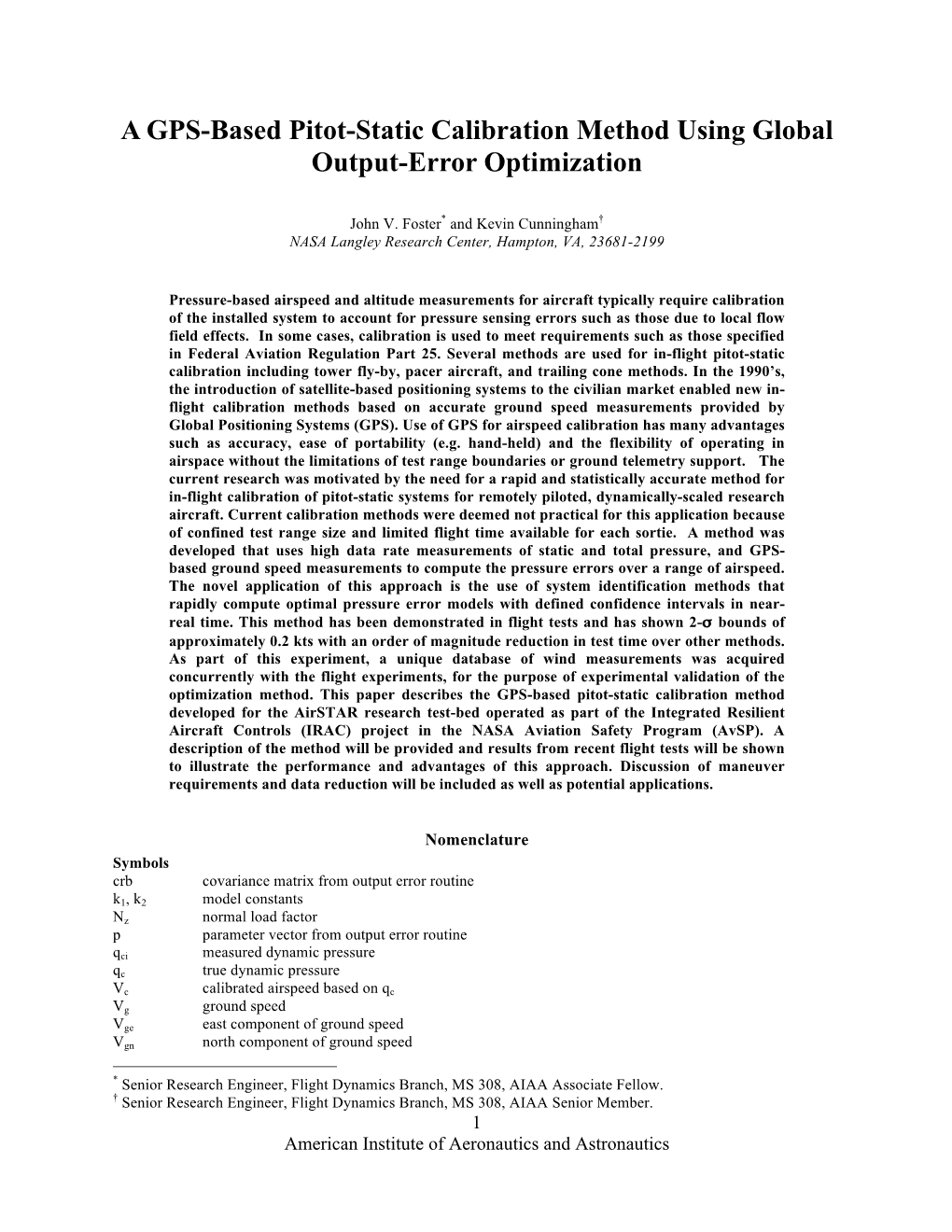 A GPS-Based Pitot-Static Calibration Method Using Global Output-Error Optimization