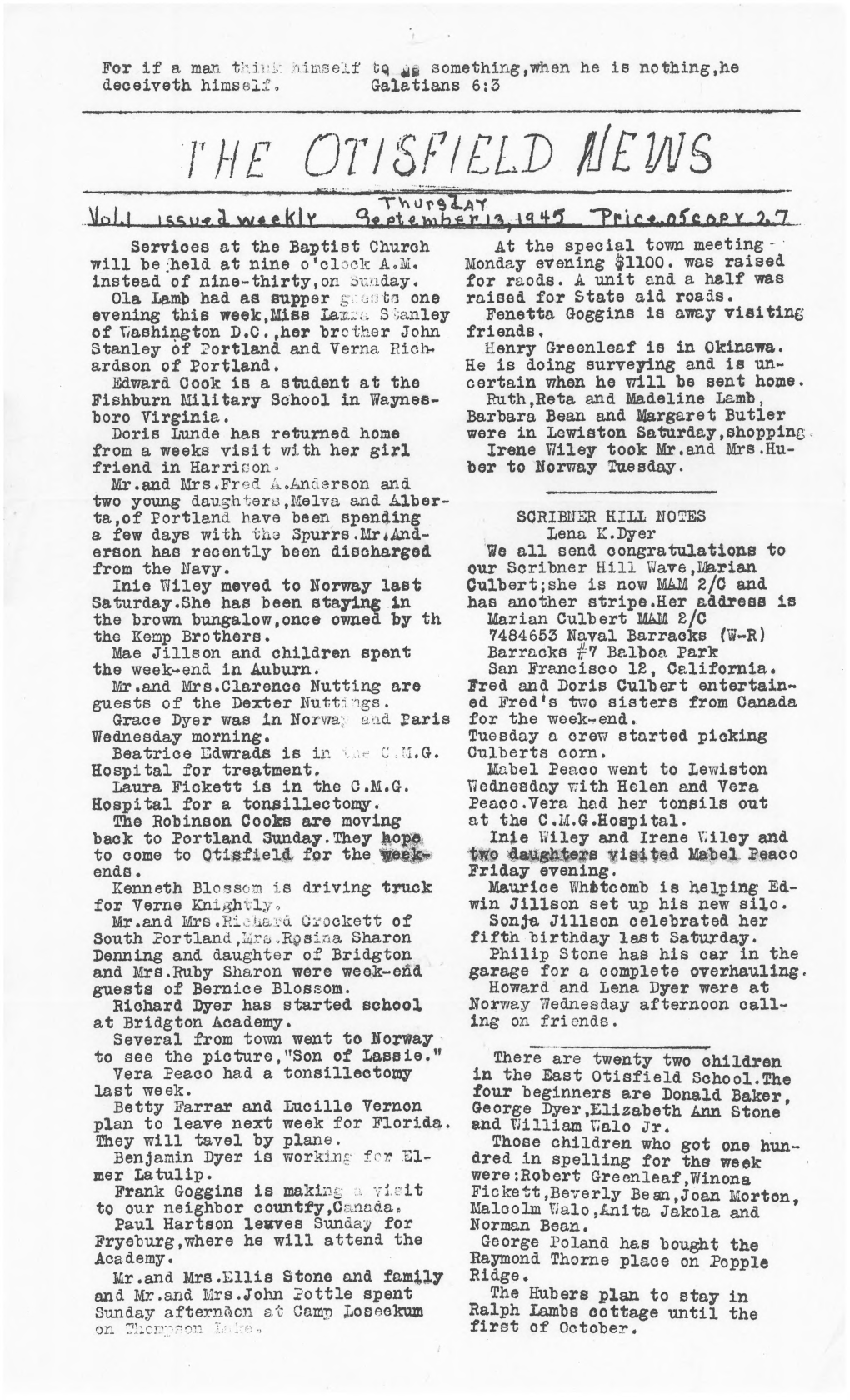 The Otisfield News: September 13, 1945