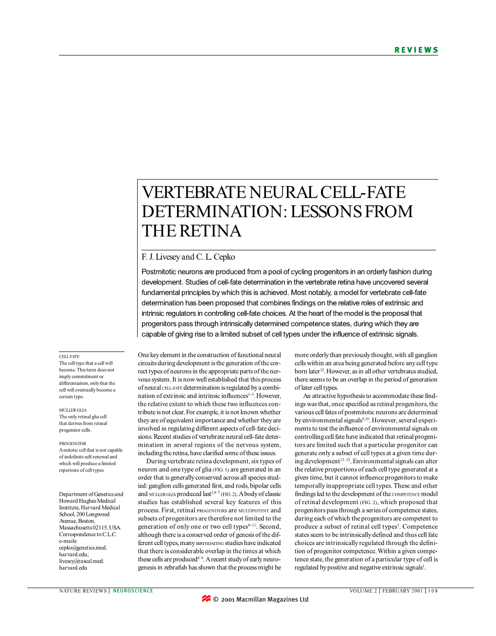 Vertebrate Neural Cell-Fate Determination: Lessons from the Retina