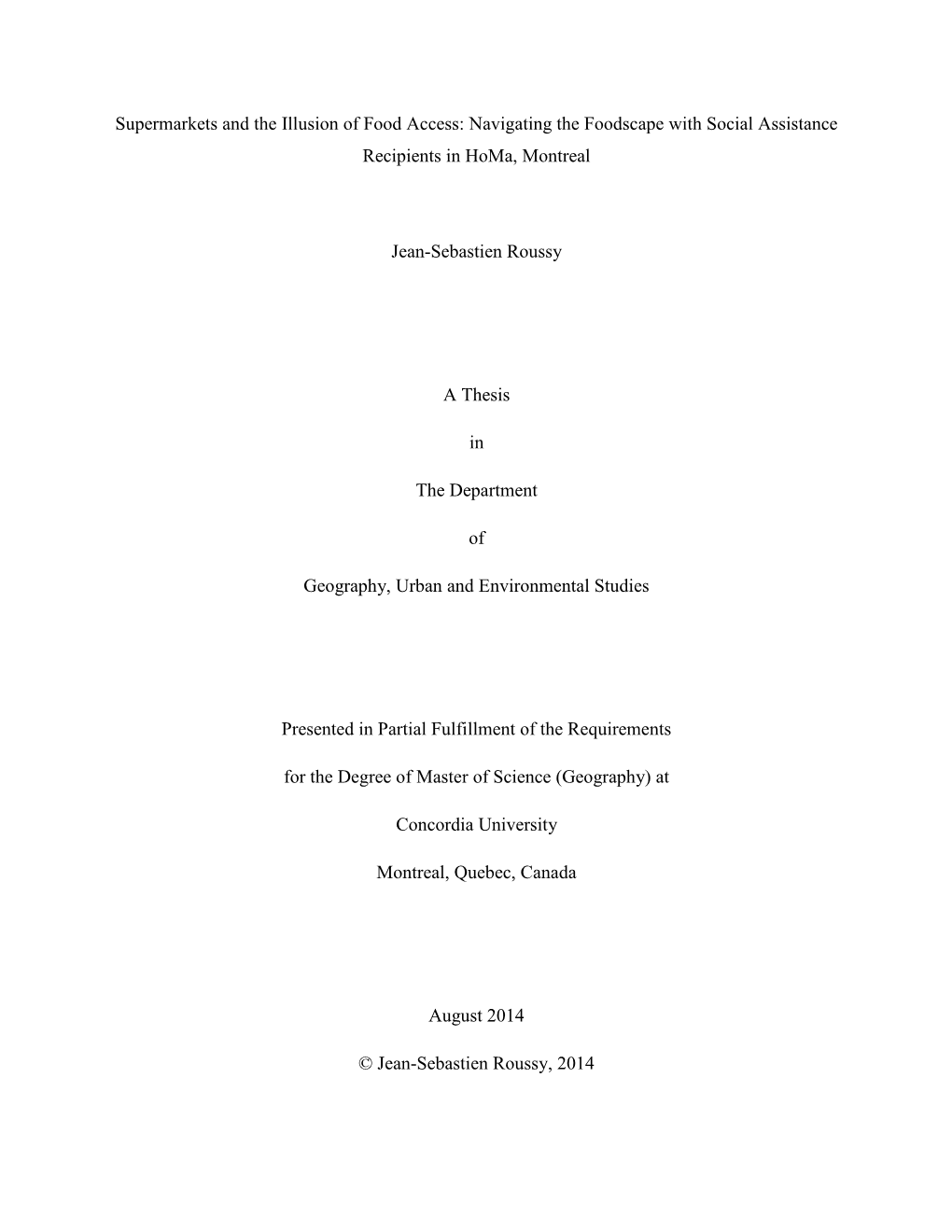 Supermarkets and the Illusion of Food Access: Navigating the Foodscape with Social Assistance Recipients in Homa, Montreal