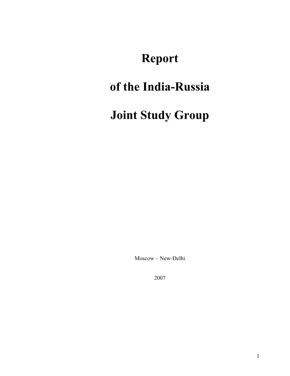 Report of the India Russia Joint Study Group