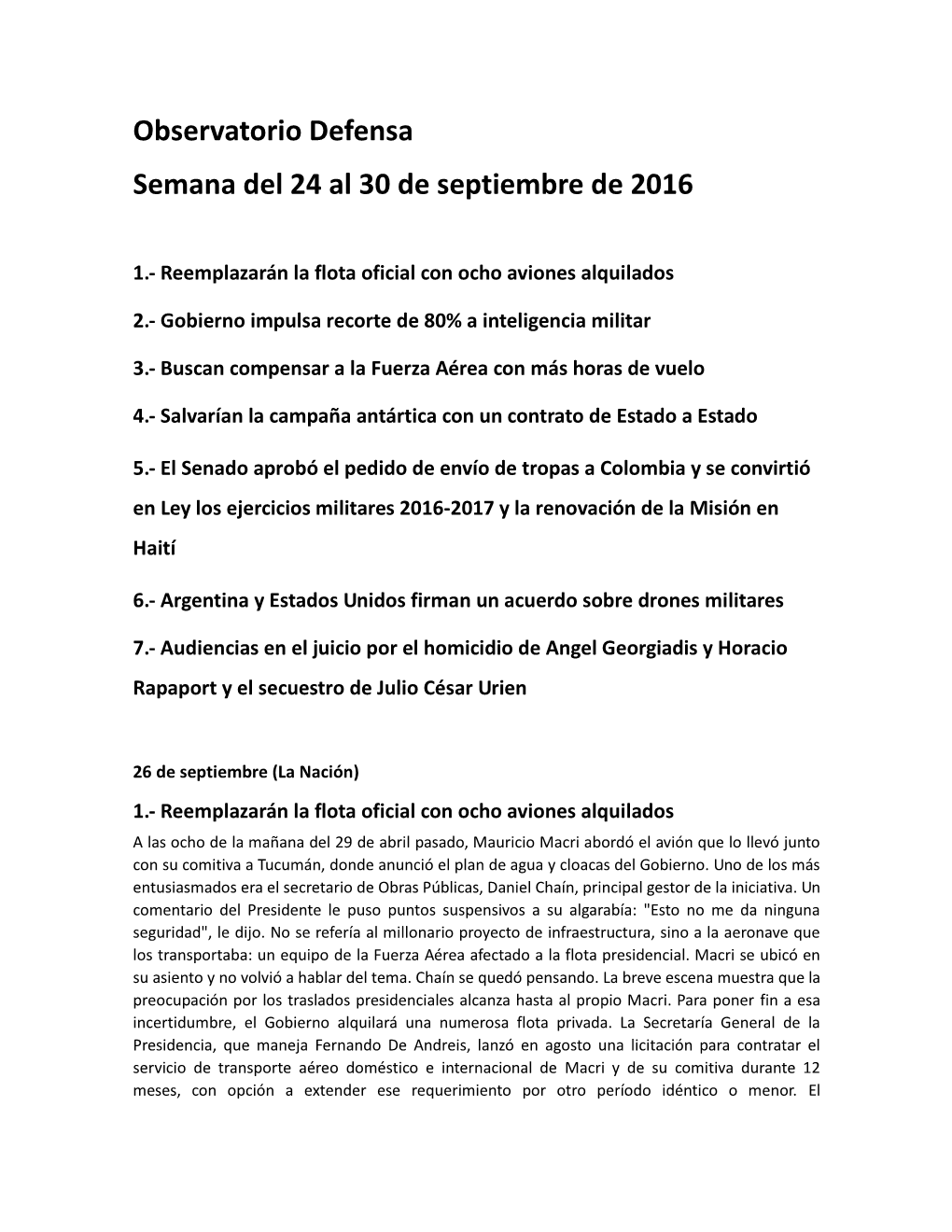 Observatorio Defensa Semana Del 24 Al 30 De Septiembre De 2016