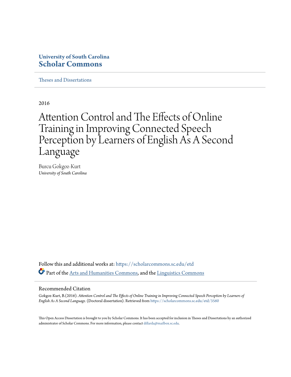Attention Control and the Effects of Online Training in Improving Connected Speech Perception by Learners of English As a Second Language