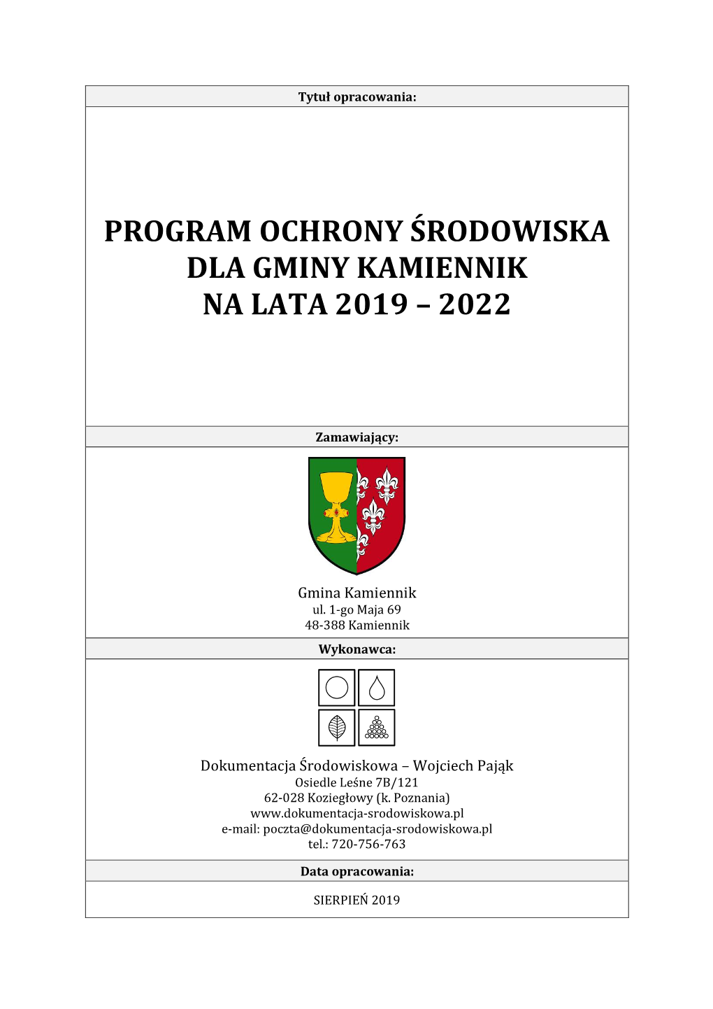 Program Ochrony Środowiska Dla Gminy Kamiennik Na Lata 2019 – 2022