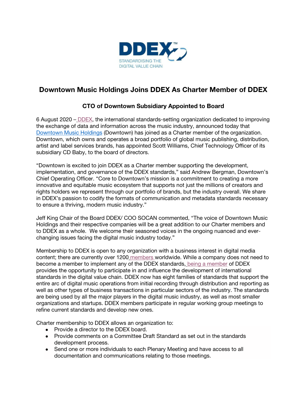 Downtown Music Holdings Joins DDEX As Charter Member of DDEX