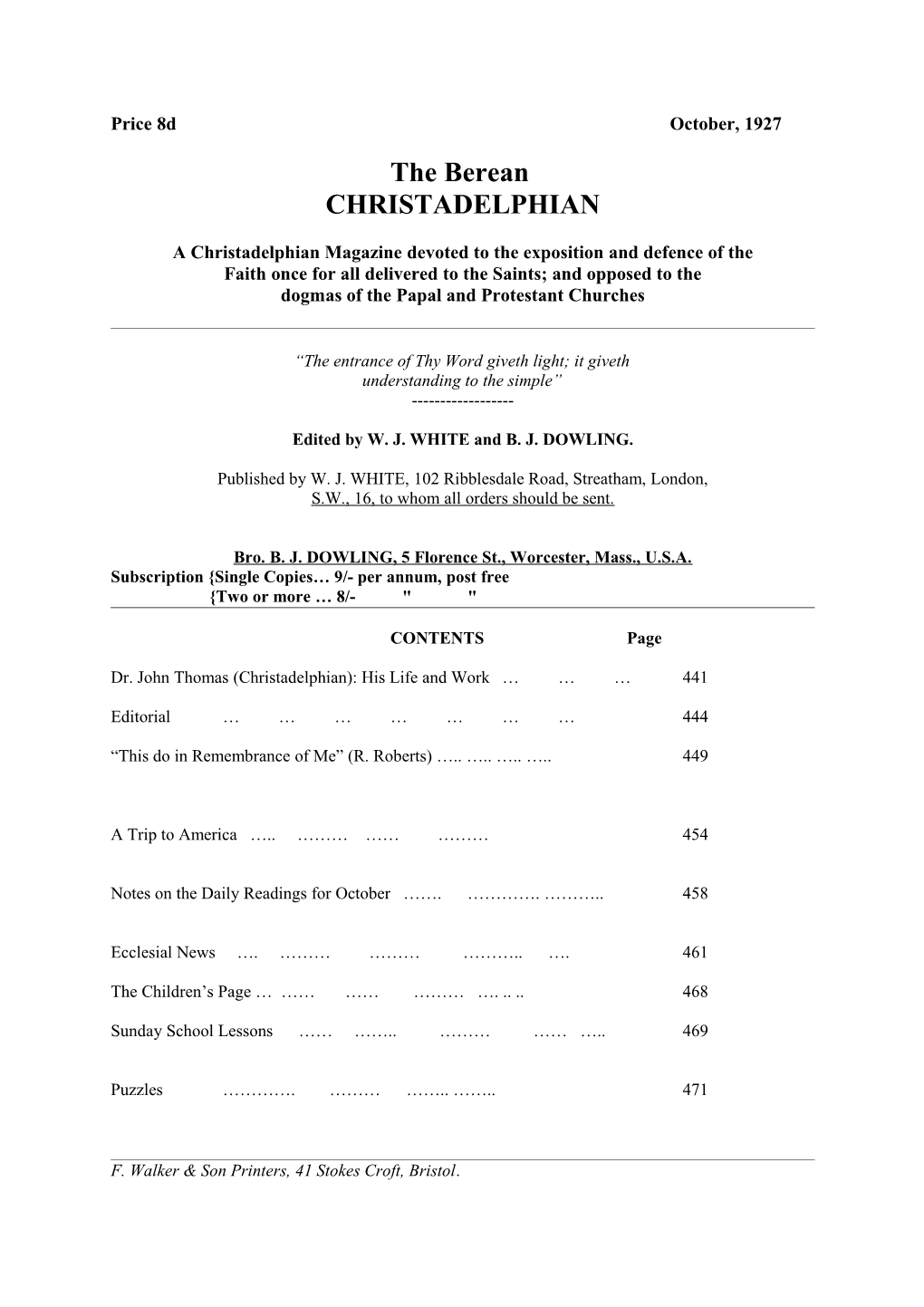 A Christadelphian Magazine Devoted to the Exposition and Defence of The s3