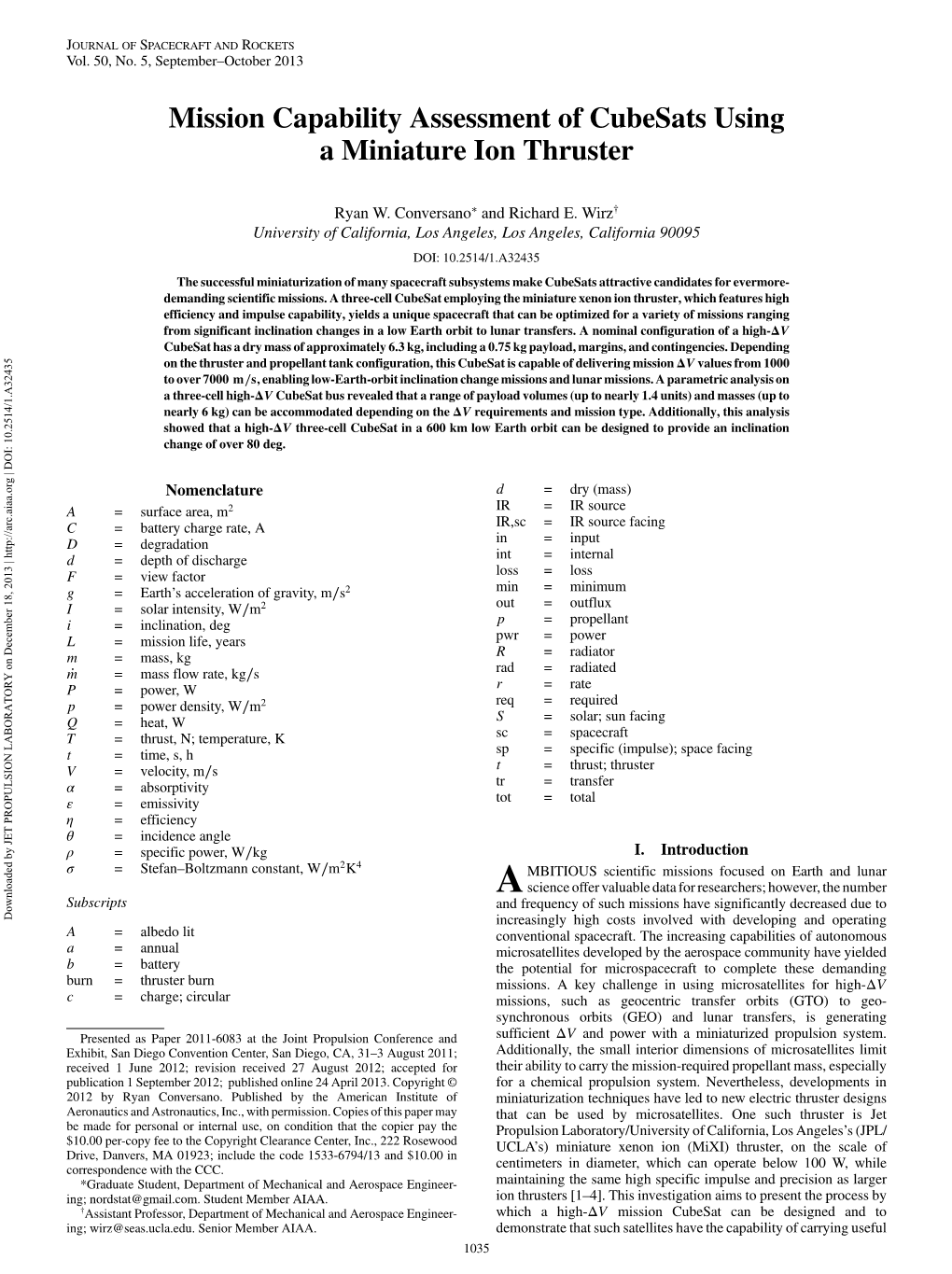 Mission Capability Assessment of Cubesats Using a Miniature Ion Thruster