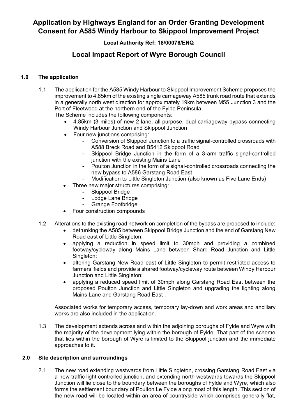 Application by Highways England for an Order Granting Development