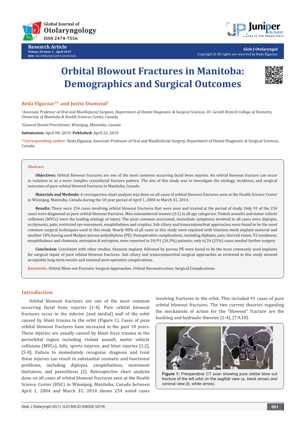 Orbital Blowout Fractures in Manitoba: Demographics and Surgical Outcomes