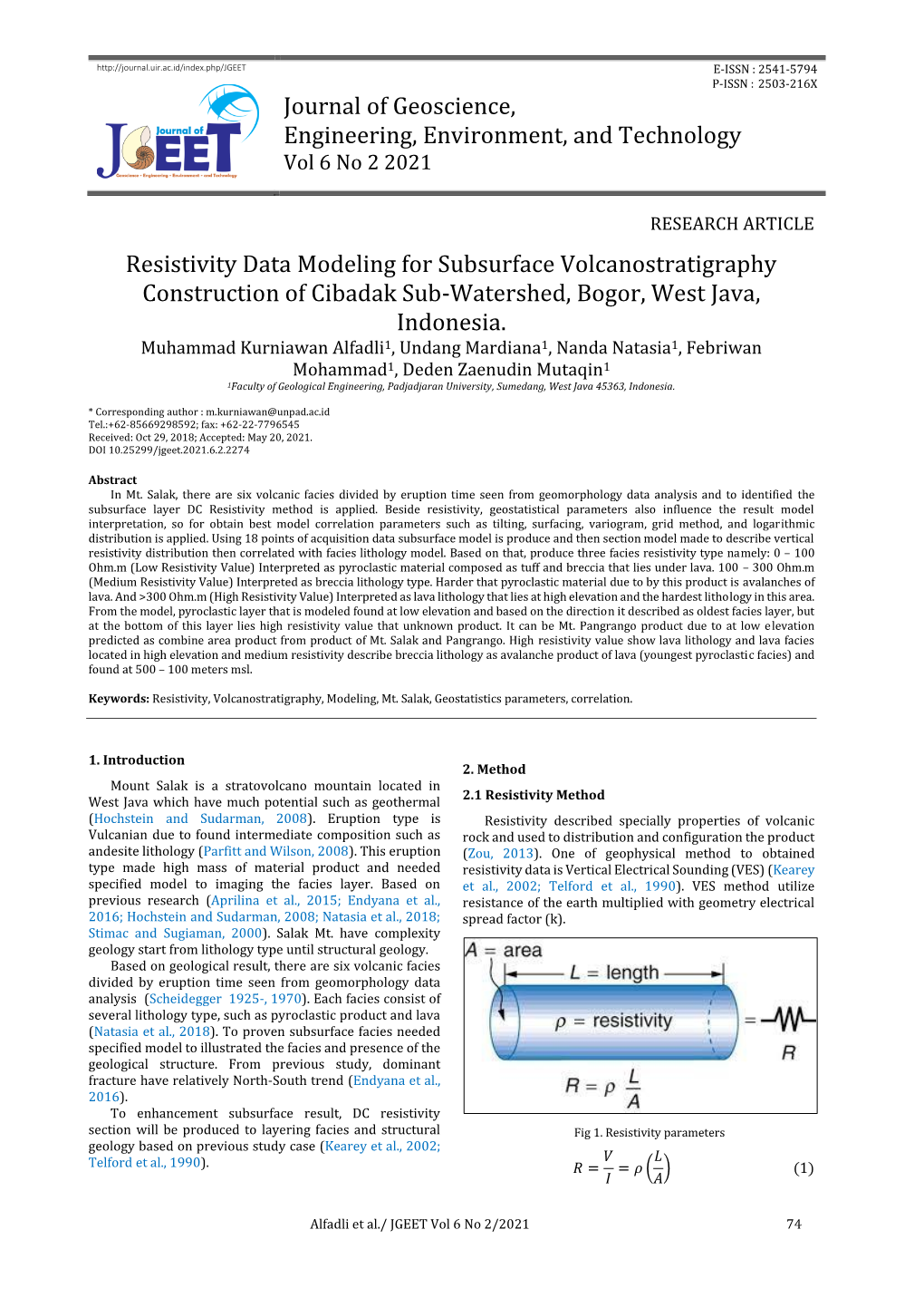 Journal of Geoscience, Engineering, Environment, and Technology Vol 6 No 2 2021