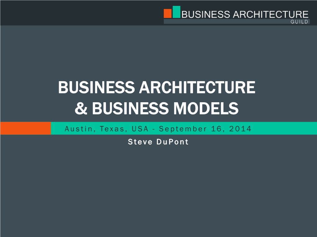 Business Architecture & Business Models