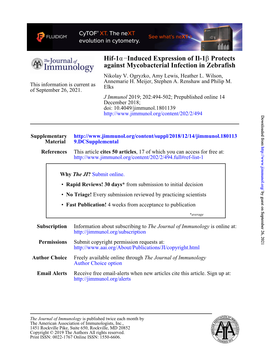 Hif-1Α–Induced Expression of Il-1Β Protects Against Mycobacterial