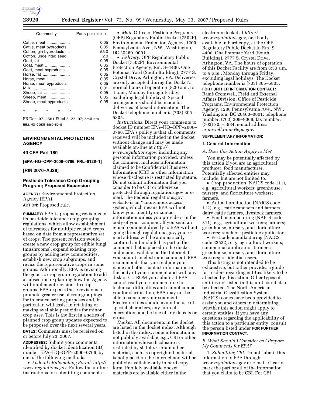 Federal Register/Vol. 72, No. 99/Wednesday, May 23, 2007