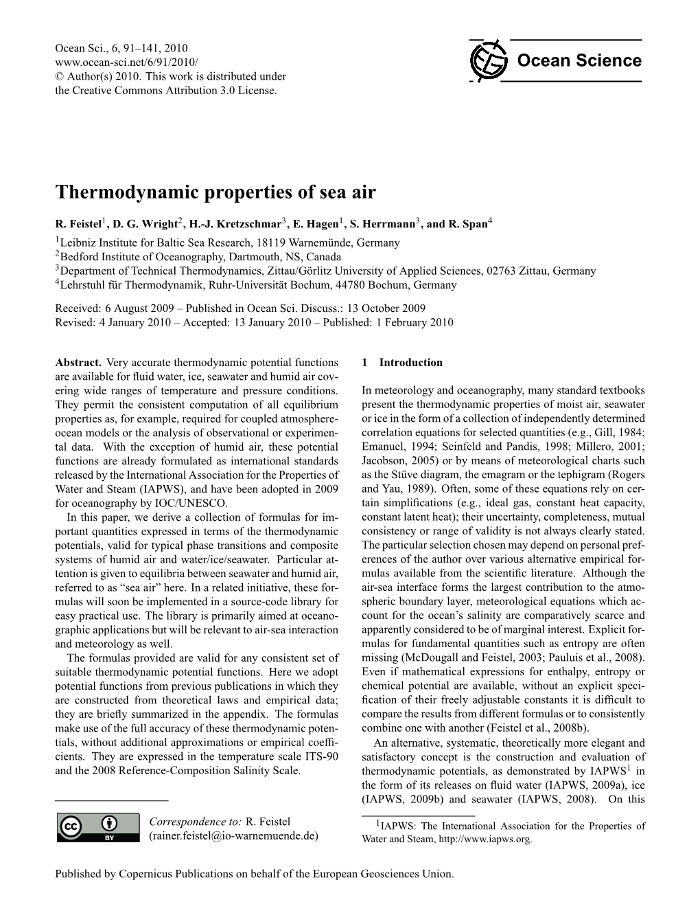 Thermodynamic Properties of Sea Air