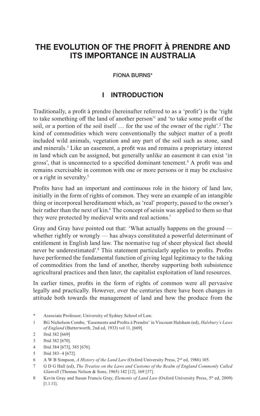 The Evolution of the Profit À Prendre and Its Importance in Australia