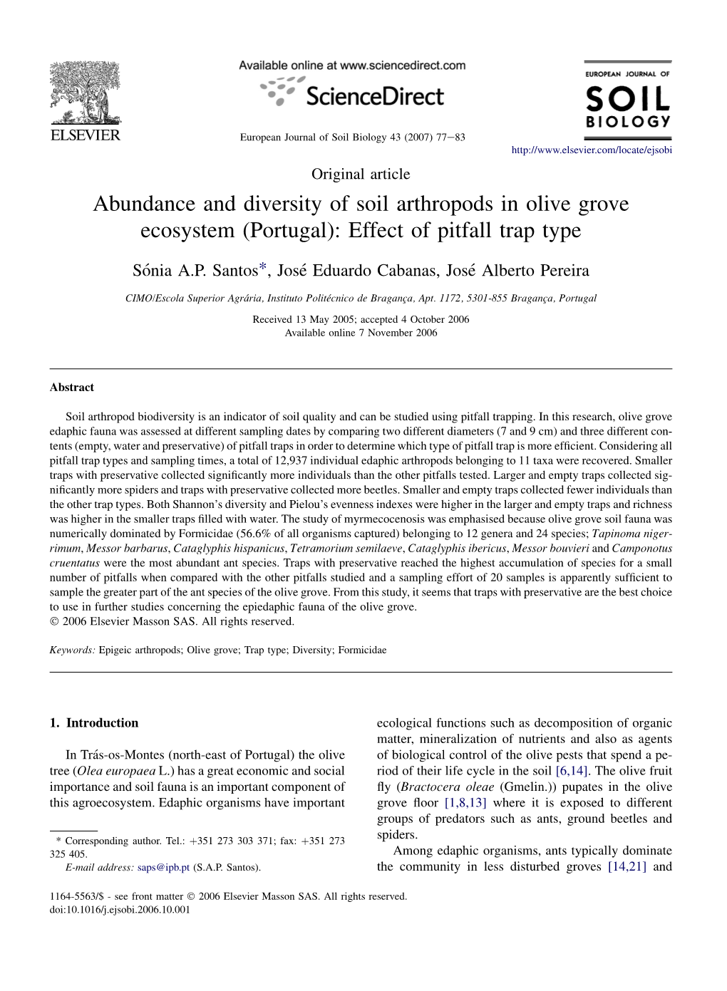 Abundance and Diversity of Soil Arthropods in Olive Grove Ecosystem (Portugal): Effect of Pitfall Trap Type