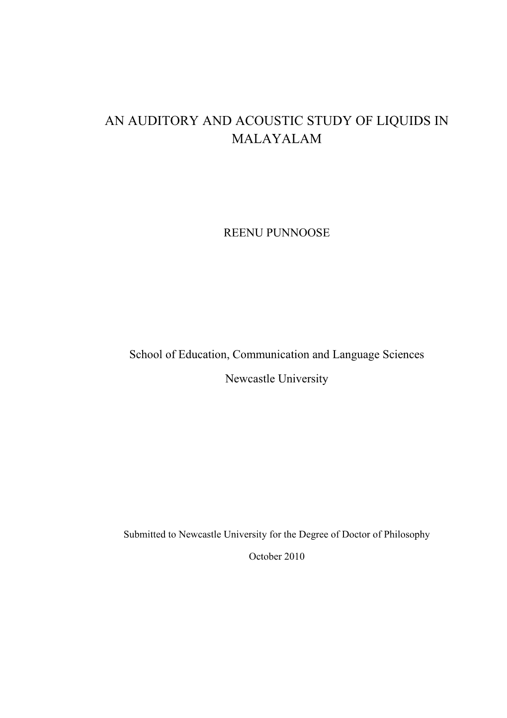 An Auditory and Acoustic Study of Liquids in Malayalam