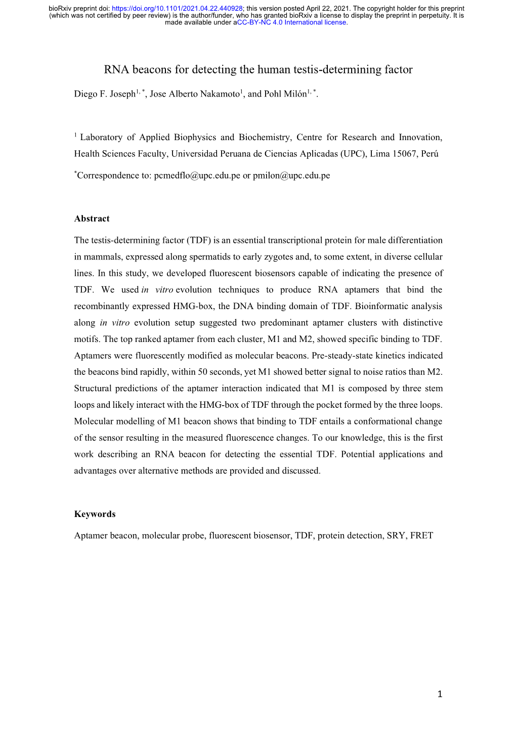 RNA Beacons for Detecting the Human Testis-Determining Factor