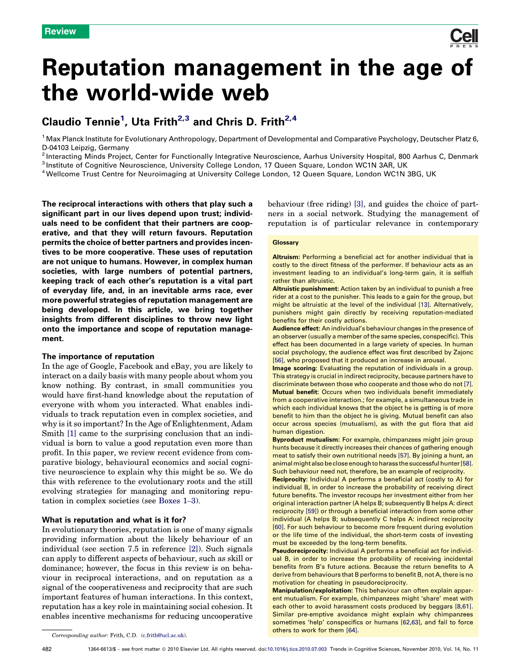 Reputation Management in the Age of the World-Wide Web