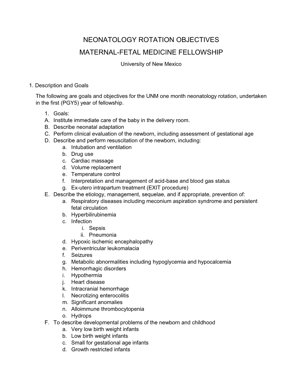 Neonatology Rotation Objectives Maternal-Fetal Medicine Fellowship