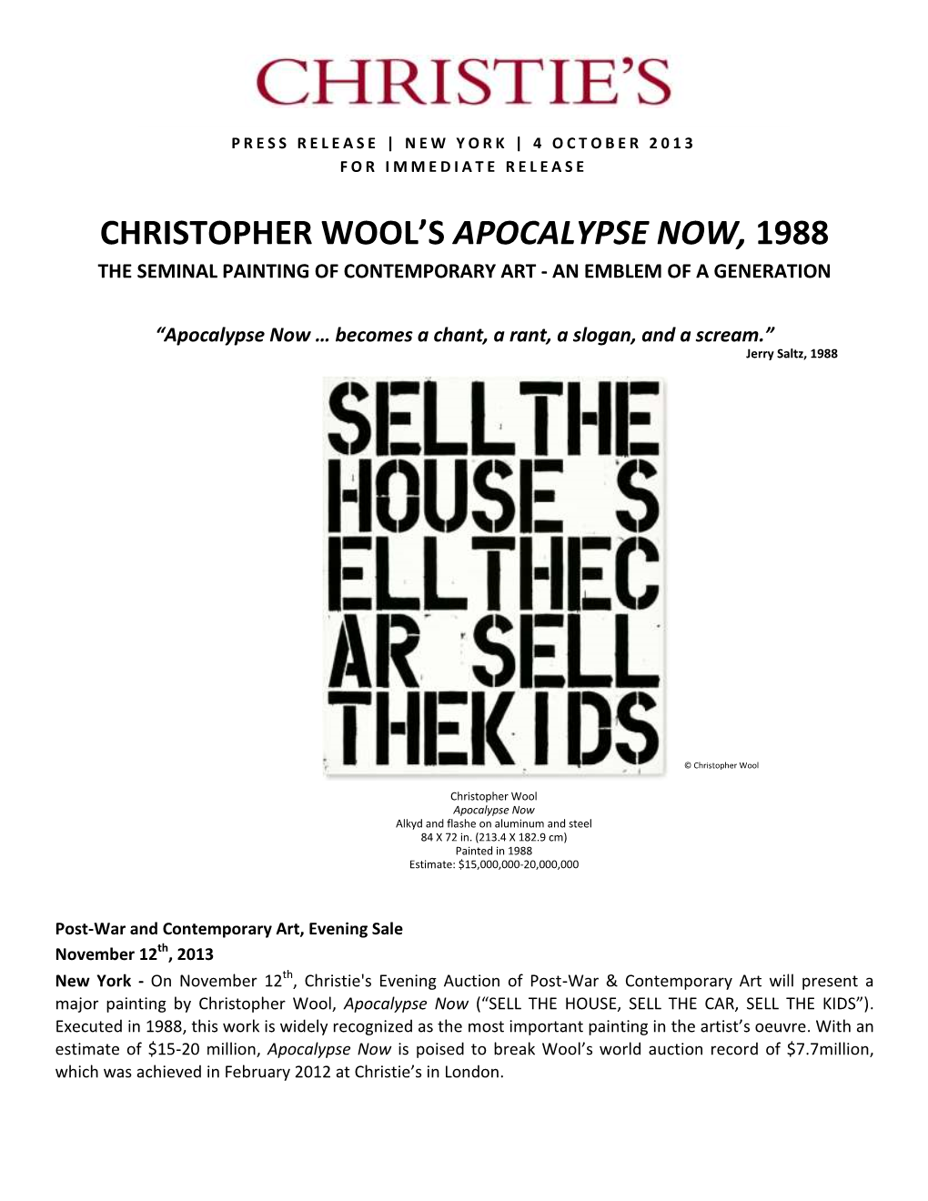 Christopher Wool's Apocalypse Now, 1988