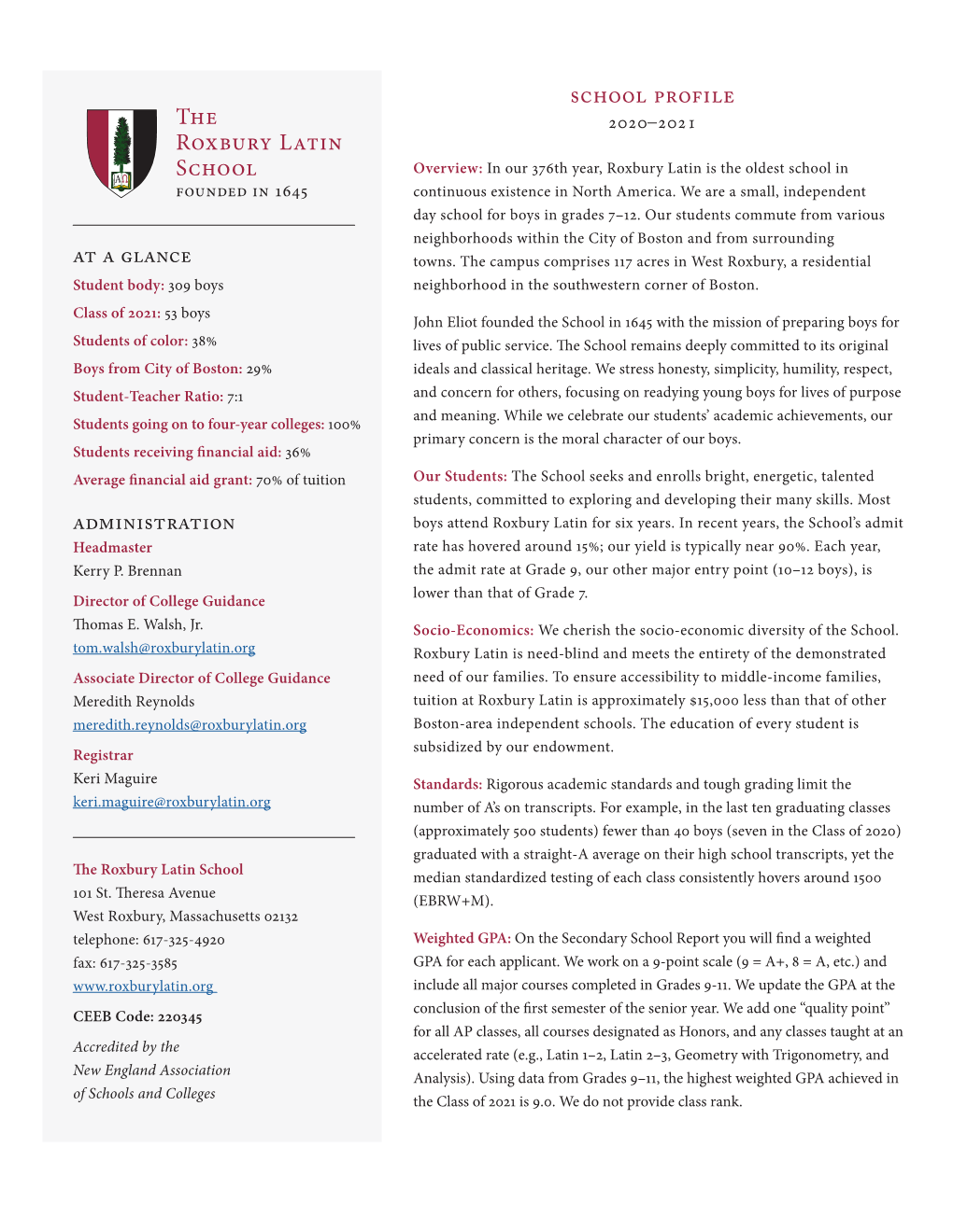 Roxbury Latin School Profile 2020-2021