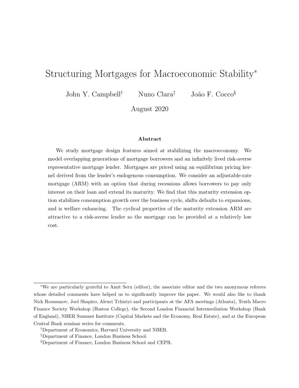 Structuring Mortgages for Macroeconomic Stability∗