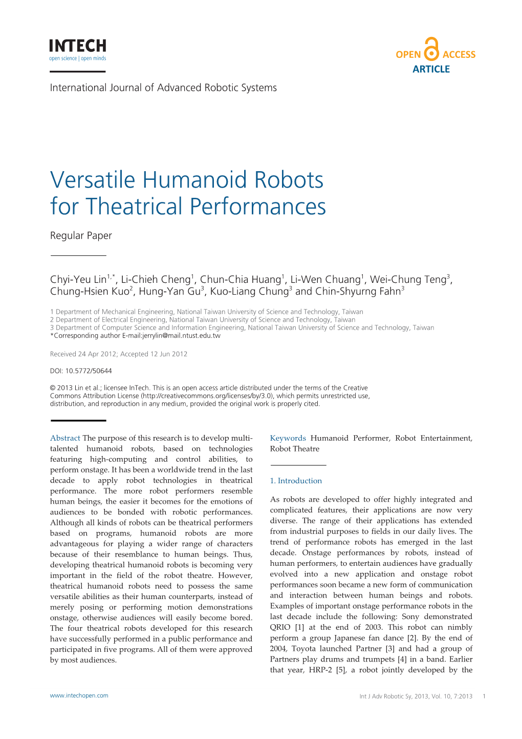 Versatile Humanoid Robots for Theatrical Performances