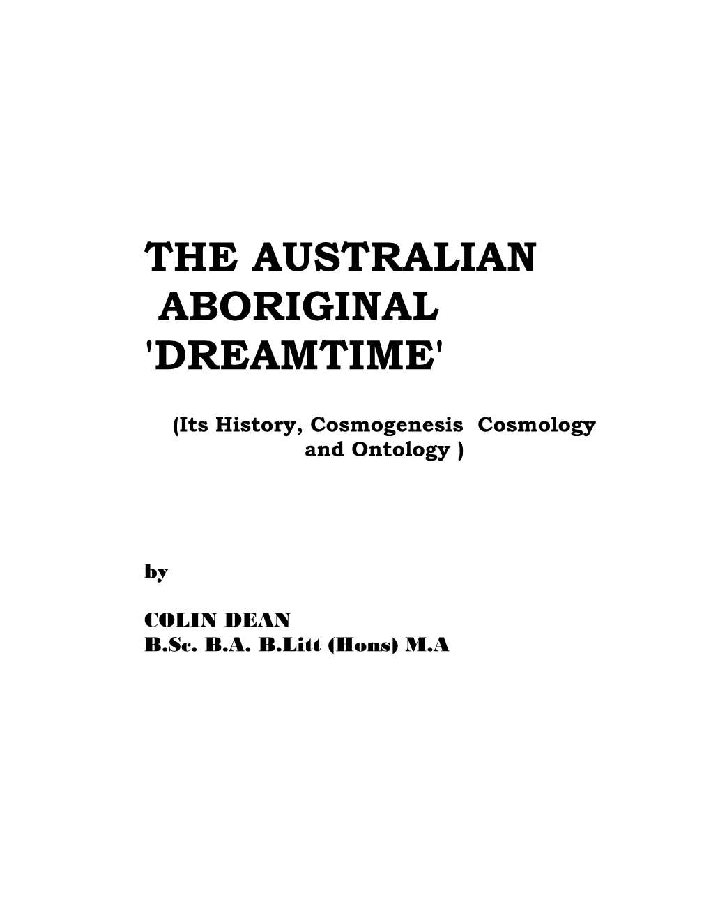 The Australian Aboriginal 'Dreamtime'
