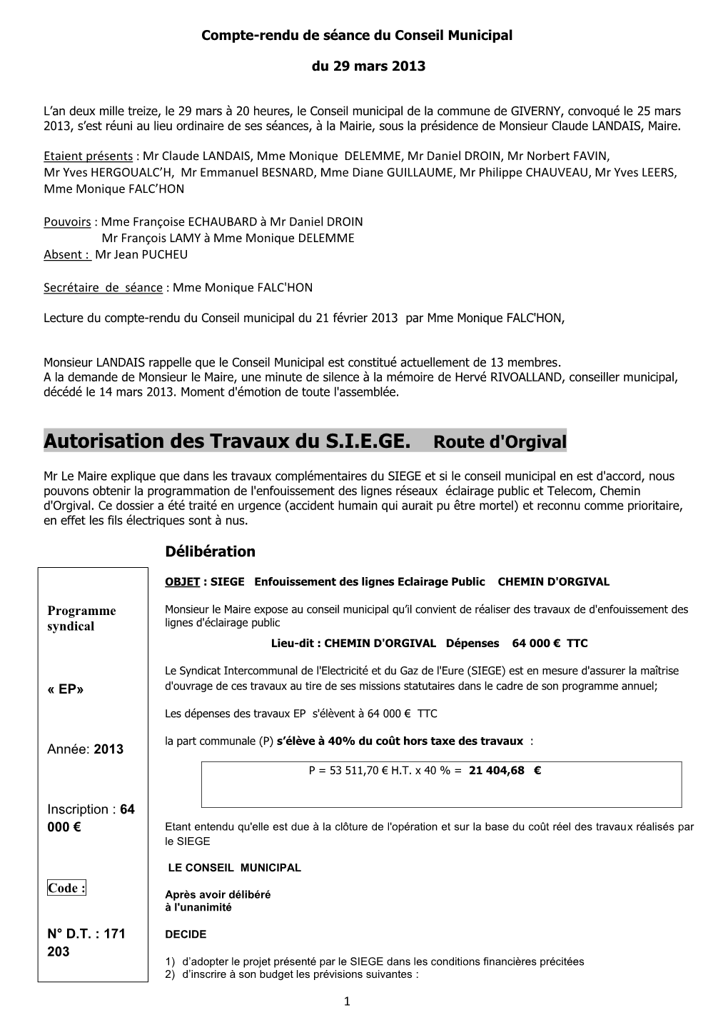 Compte Rendu De Séance Du Conseil Municipal